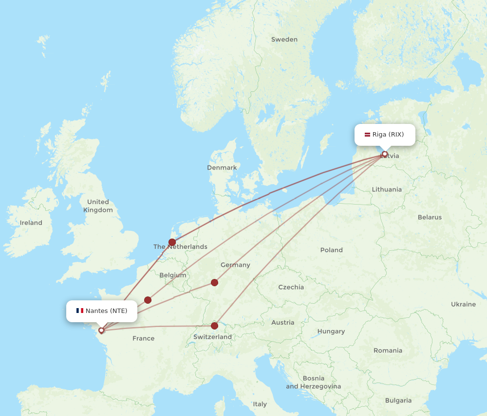 NTE to RIX flights and routes map