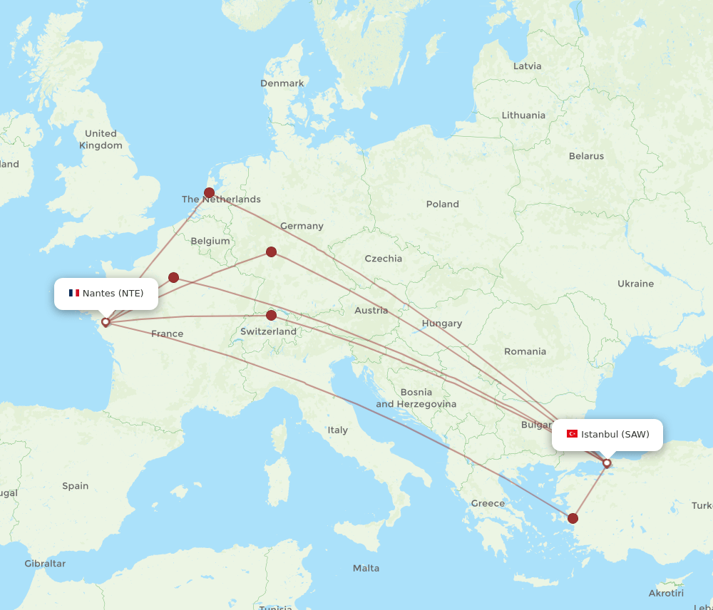 NTE-SAW flight routes