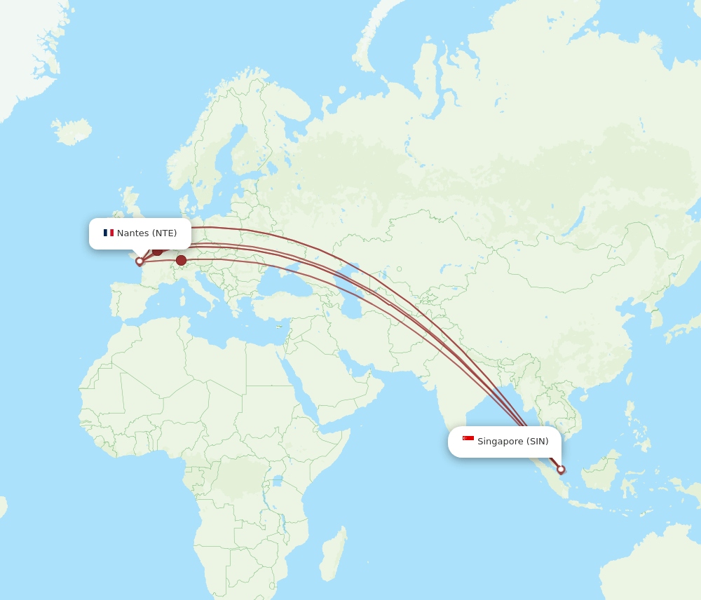 NTE-SIN flight routes