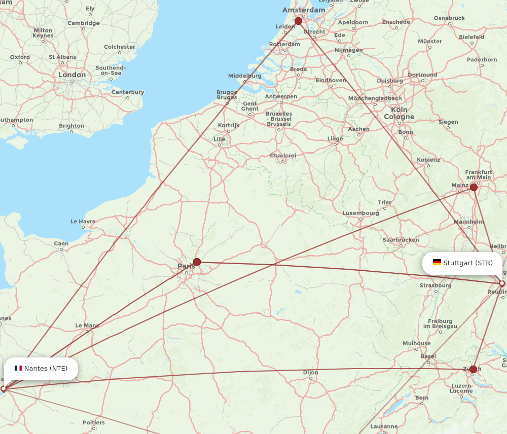 NTE to STR flights and routes map