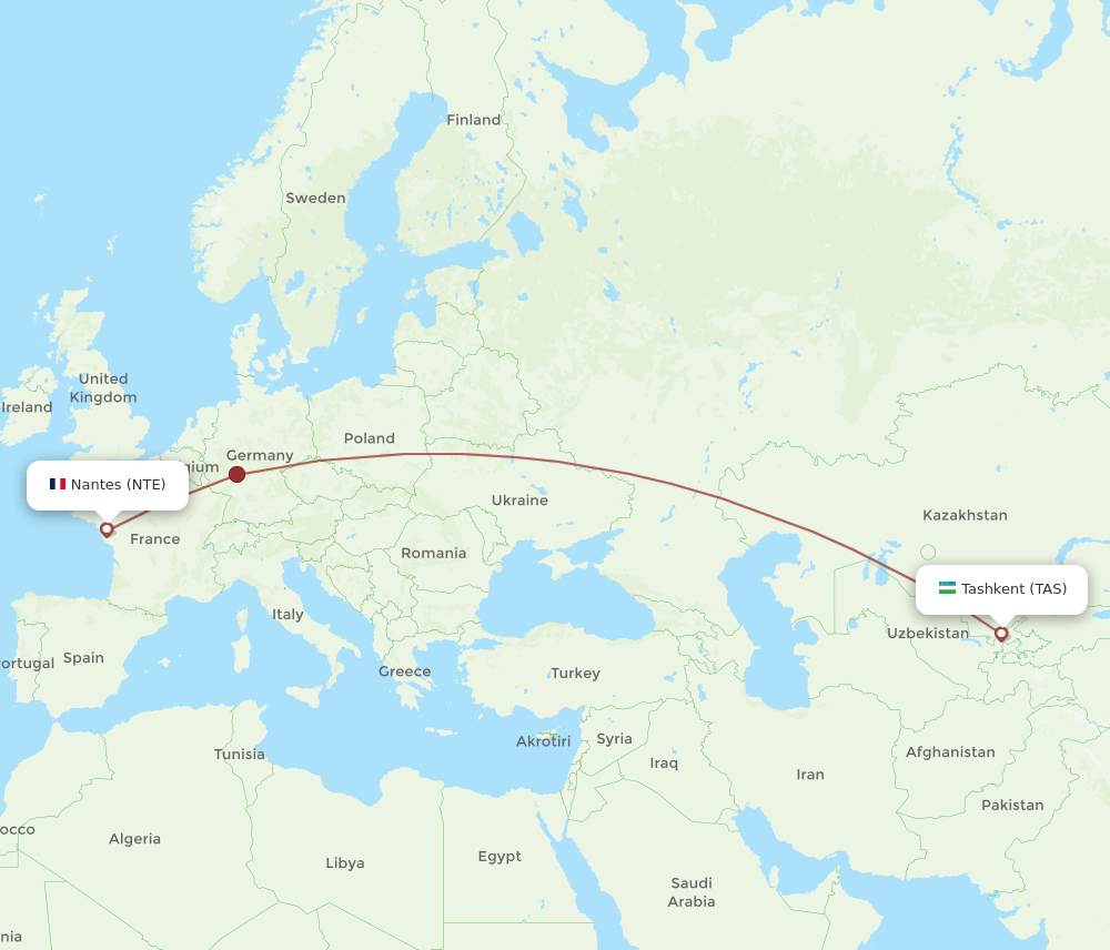 NTE to TAS flights and routes map