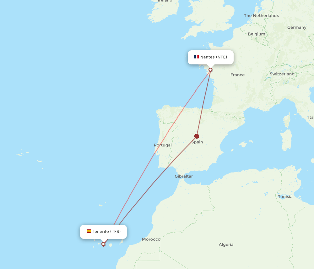 NTE to TFS flights and routes map