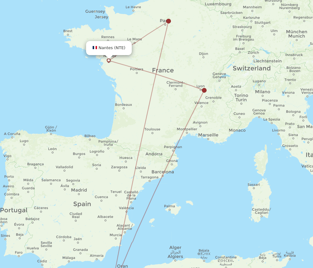 NTE to TLM flights and routes map