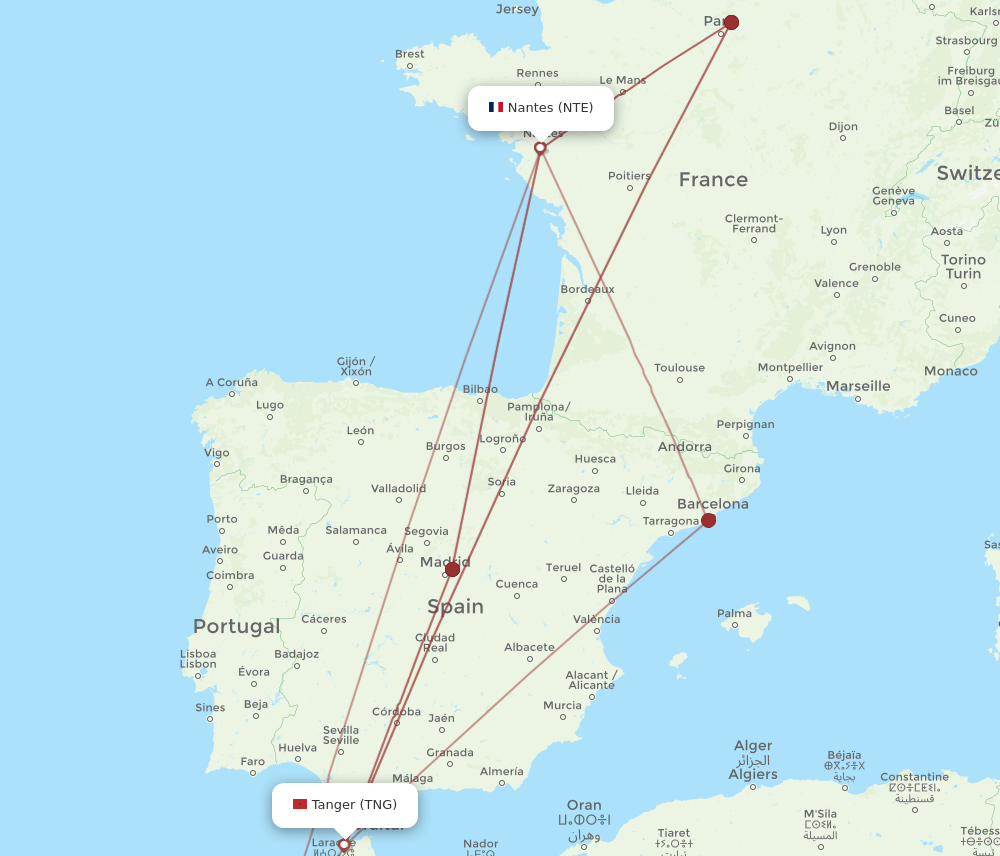 NTE-TNG flight routes
