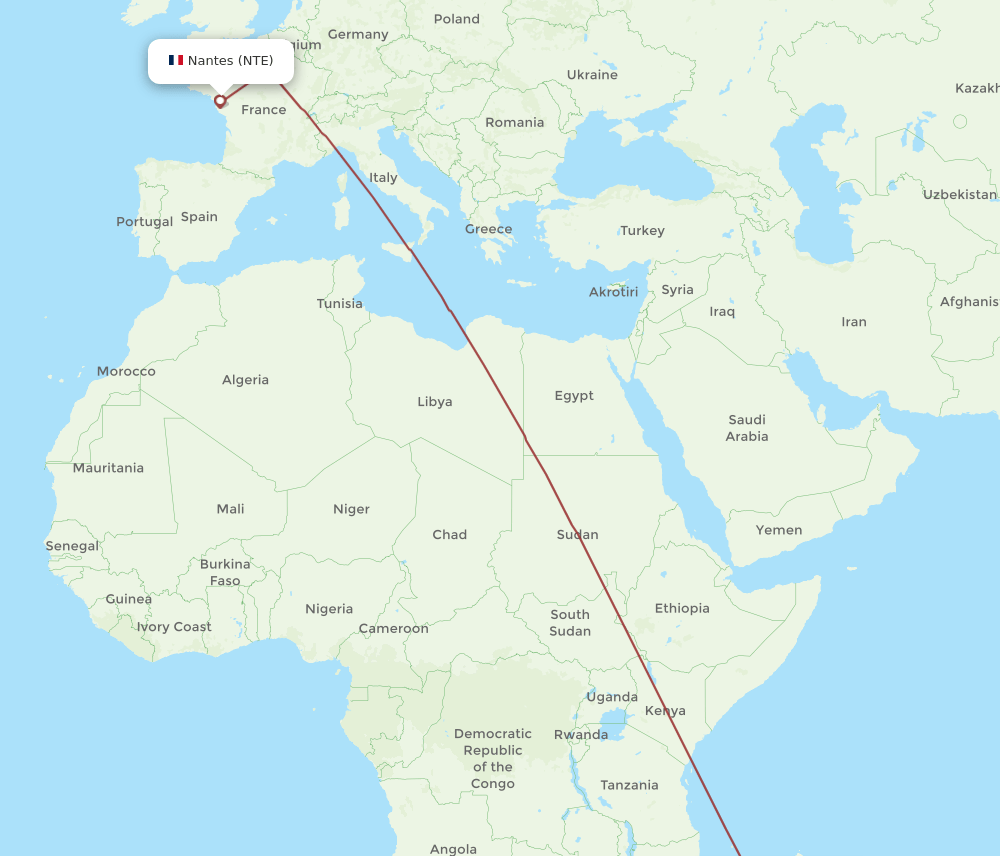 NTE to TNR flights and routes map