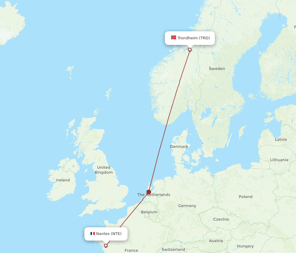 NTE-TRD flight routes