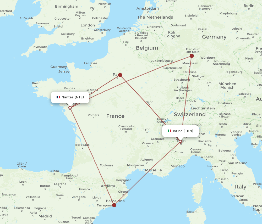 NTE-TRN flight routes