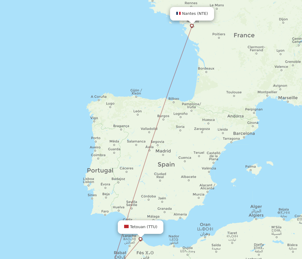 NTE-TTU flight routes