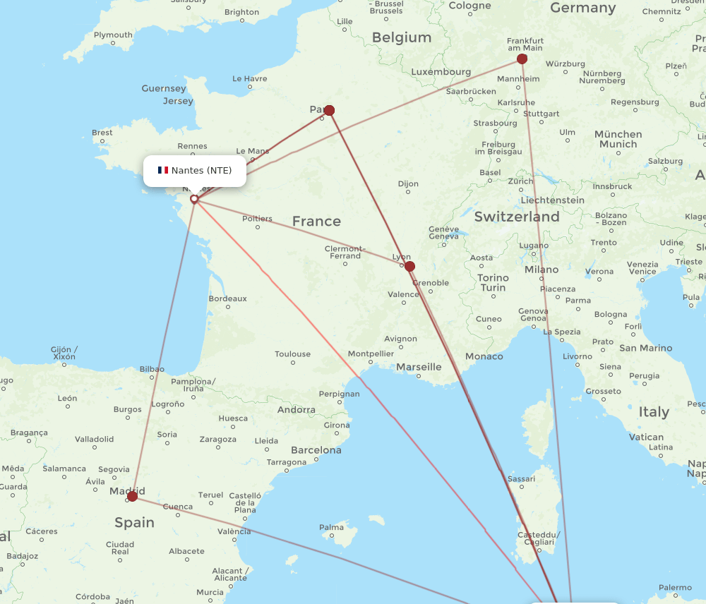 NTE to TUN flights and routes map