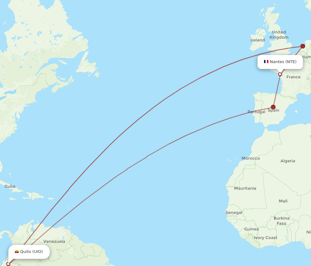 NTE to UIO flights and routes map