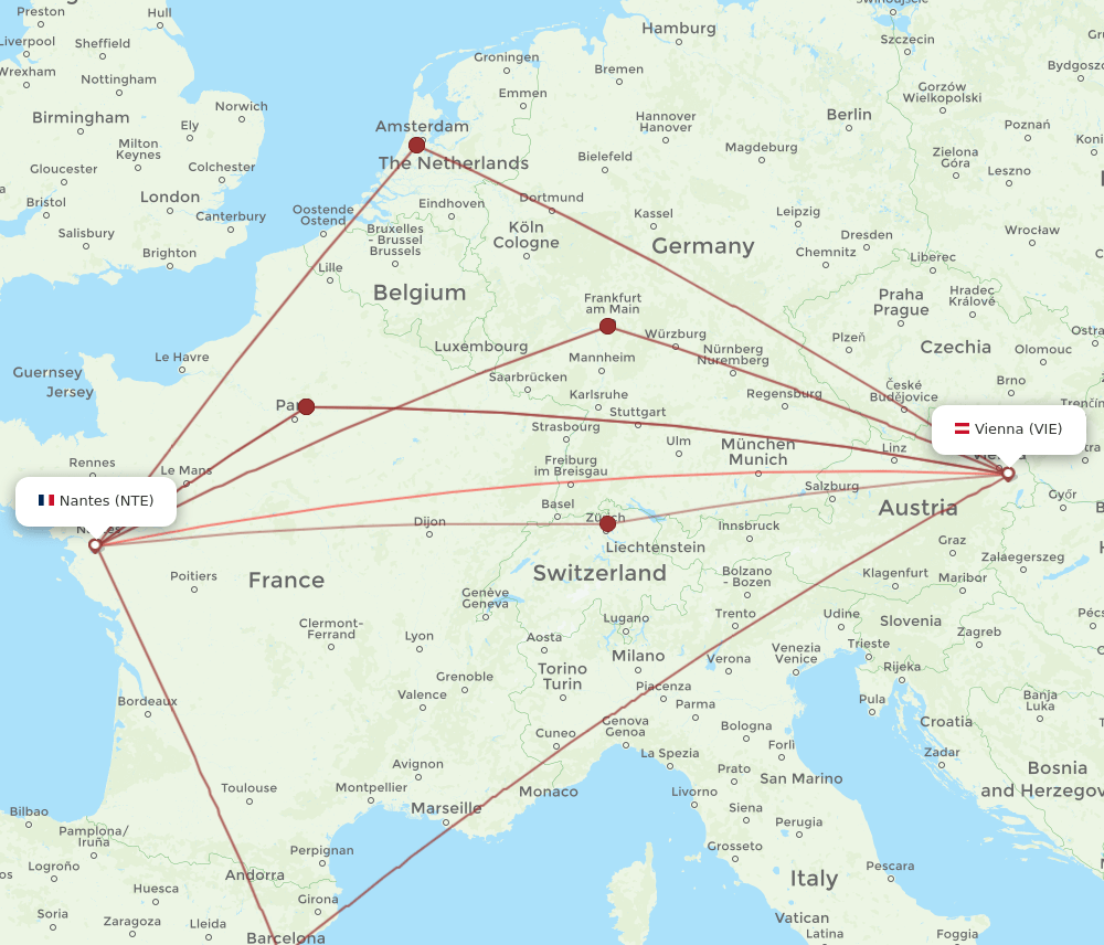 NTE-VIE flight routes