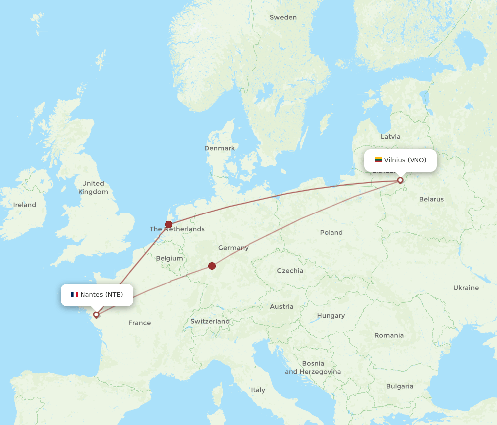 NTE to VNO flights and routes map