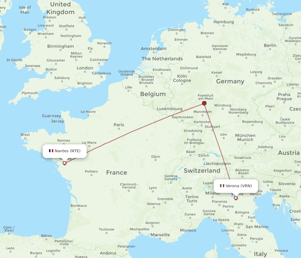 NTE to VRN flights and routes map