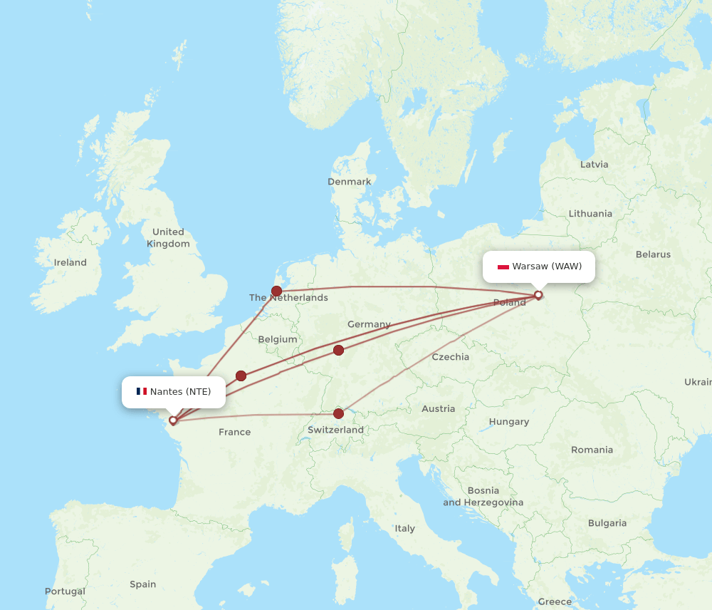 NTE-WAW flight routes
