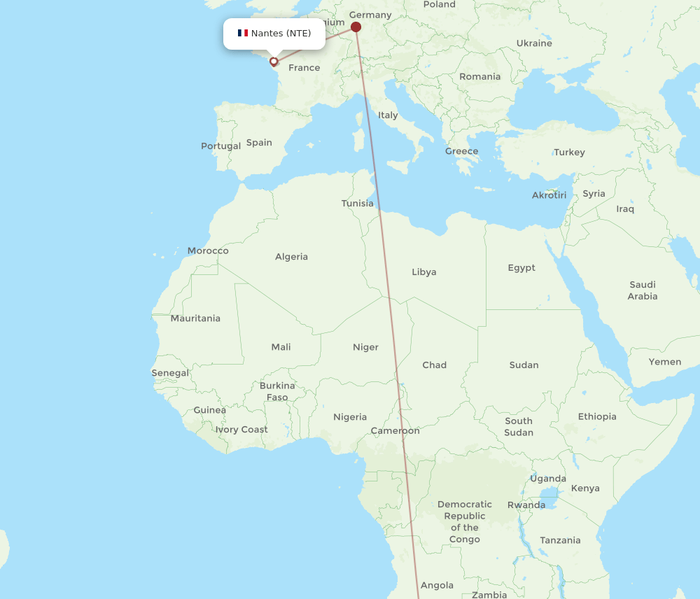 NTE-WDH flight routes