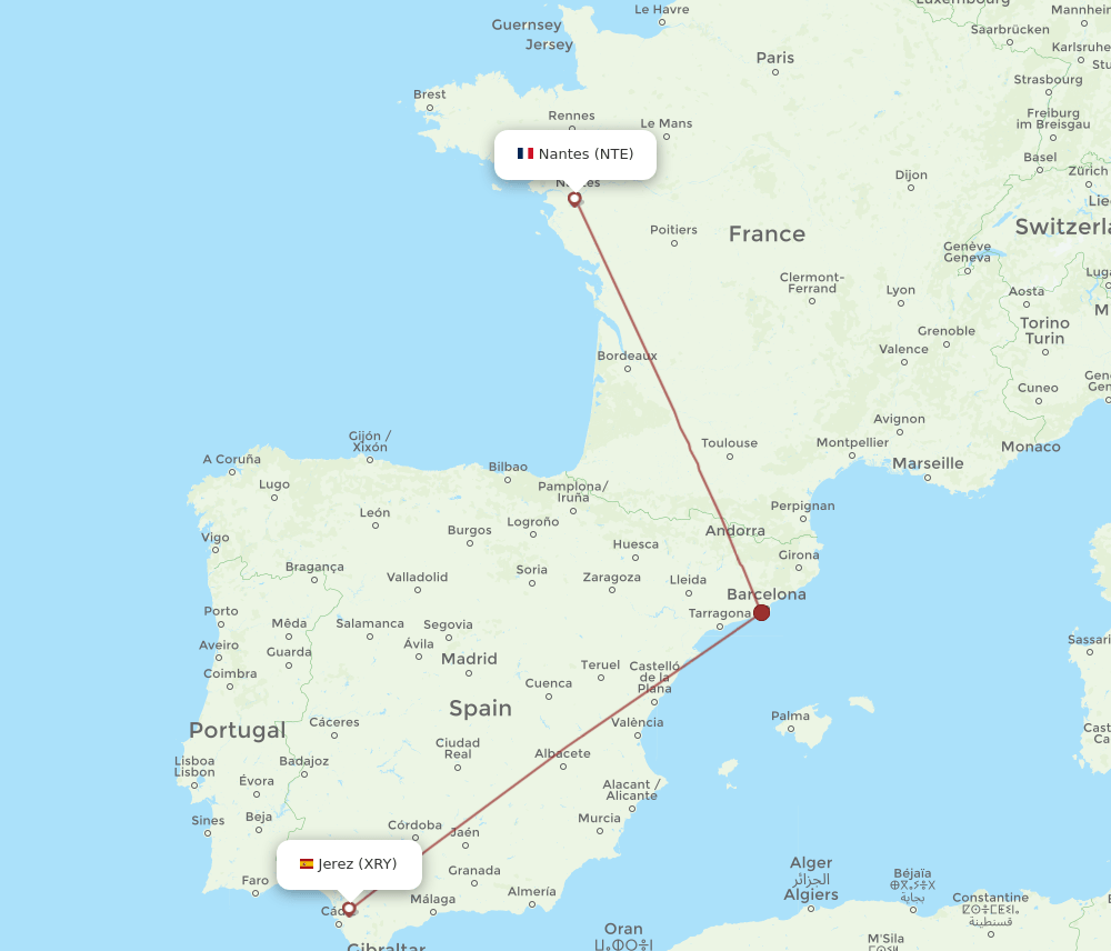 NTE to XRY flights and routes map