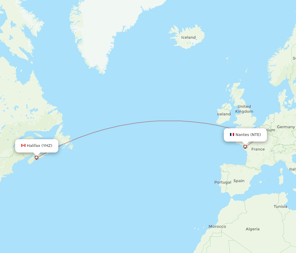 YHZ to NTE flights and routes map