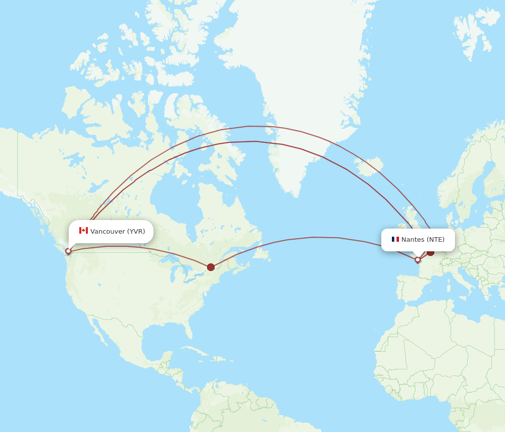 YVR to NTE flights and routes map