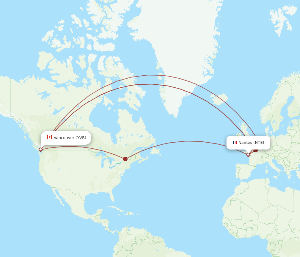 NTE-YVR flight routes