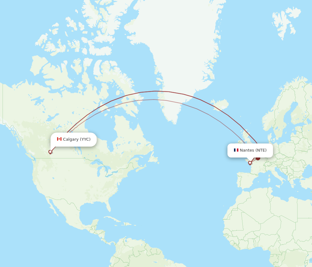 YYC to NTE flights and routes map