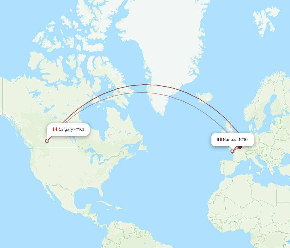 NTE to YYC flights and routes map
