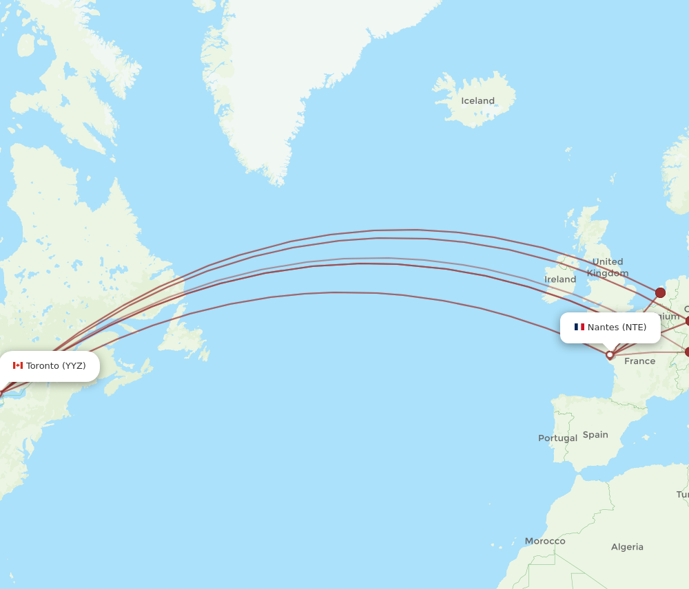 YYZ to NTE flights and routes map
