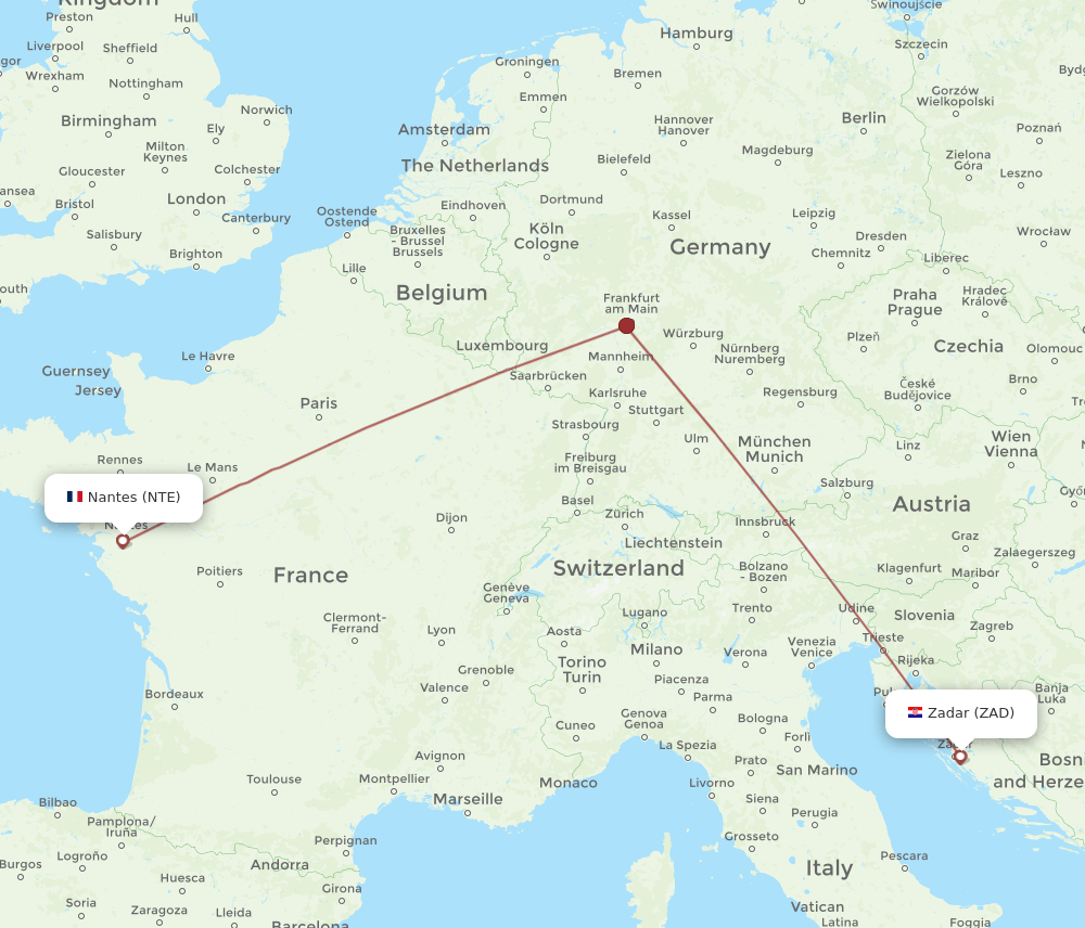 NTE-ZAD flight routes