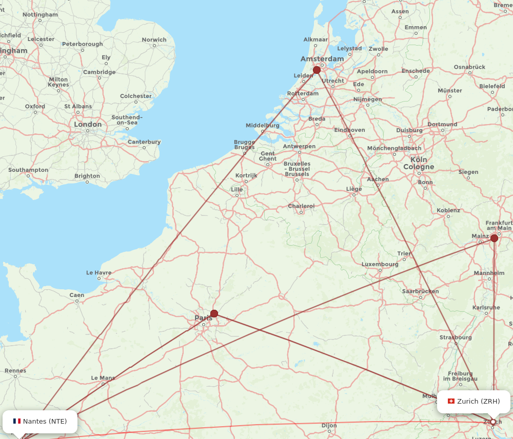 NTE to ZRH flights and routes map