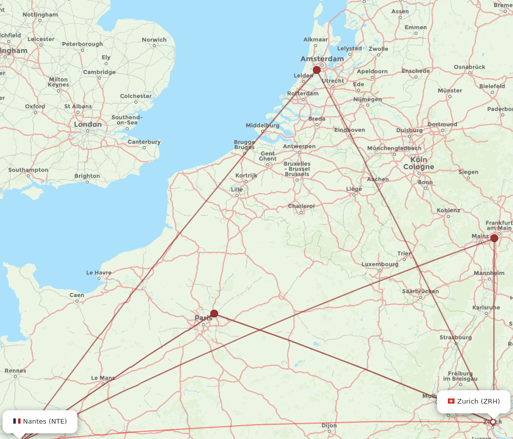 NTE-ZRH flight routes