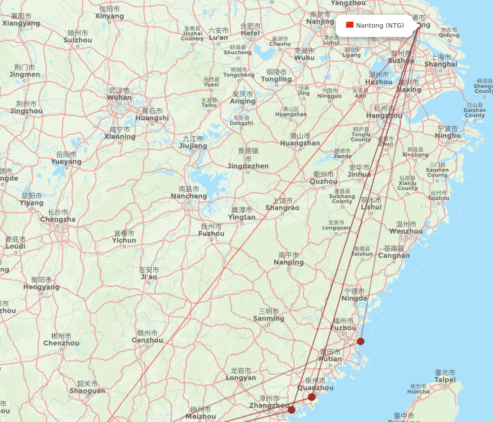 Nantong - Guangzhou route map and flight paths