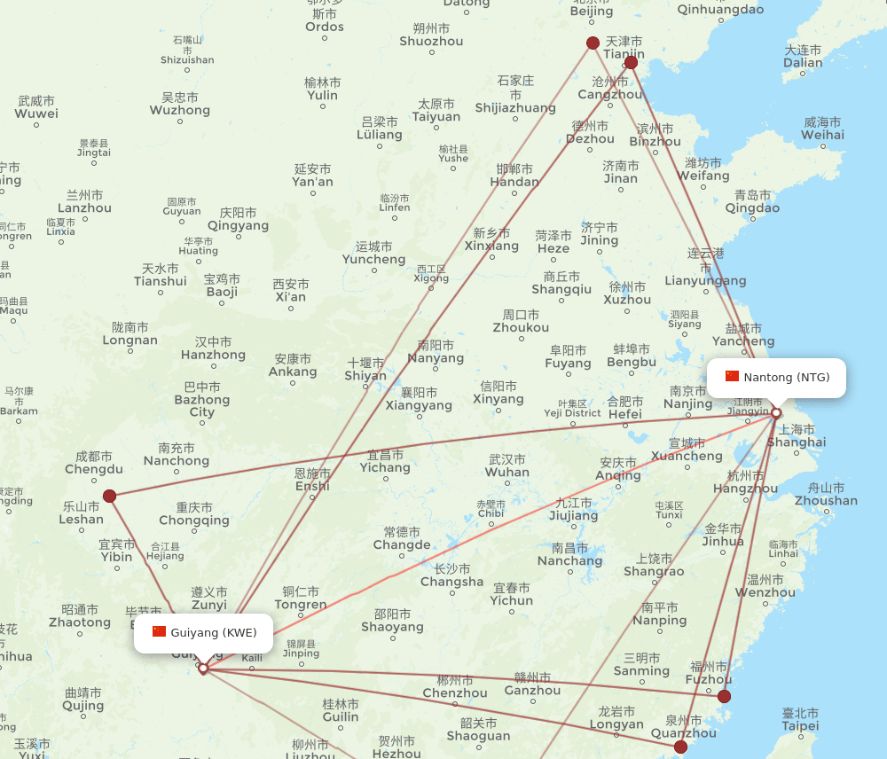 NTG-KWE flight routes