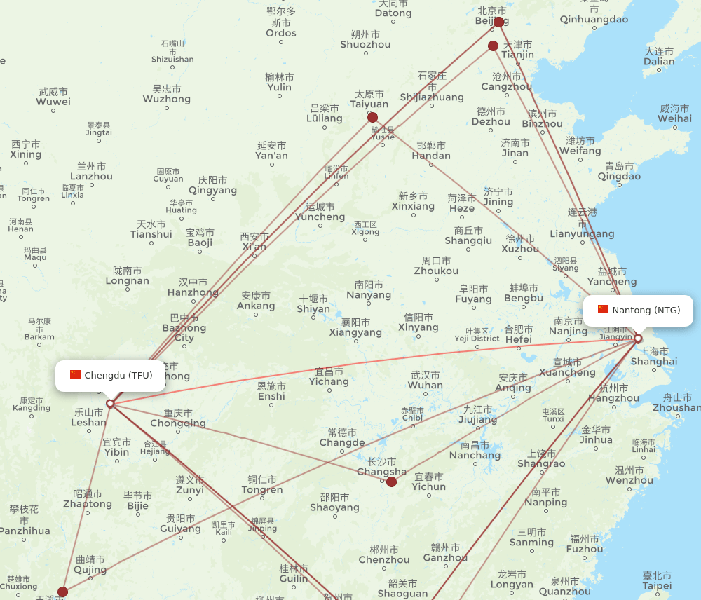 NTG-TFU flight routes