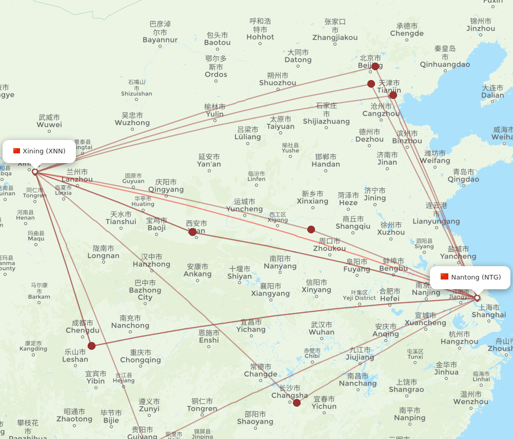 NTG to XNN flights and routes map