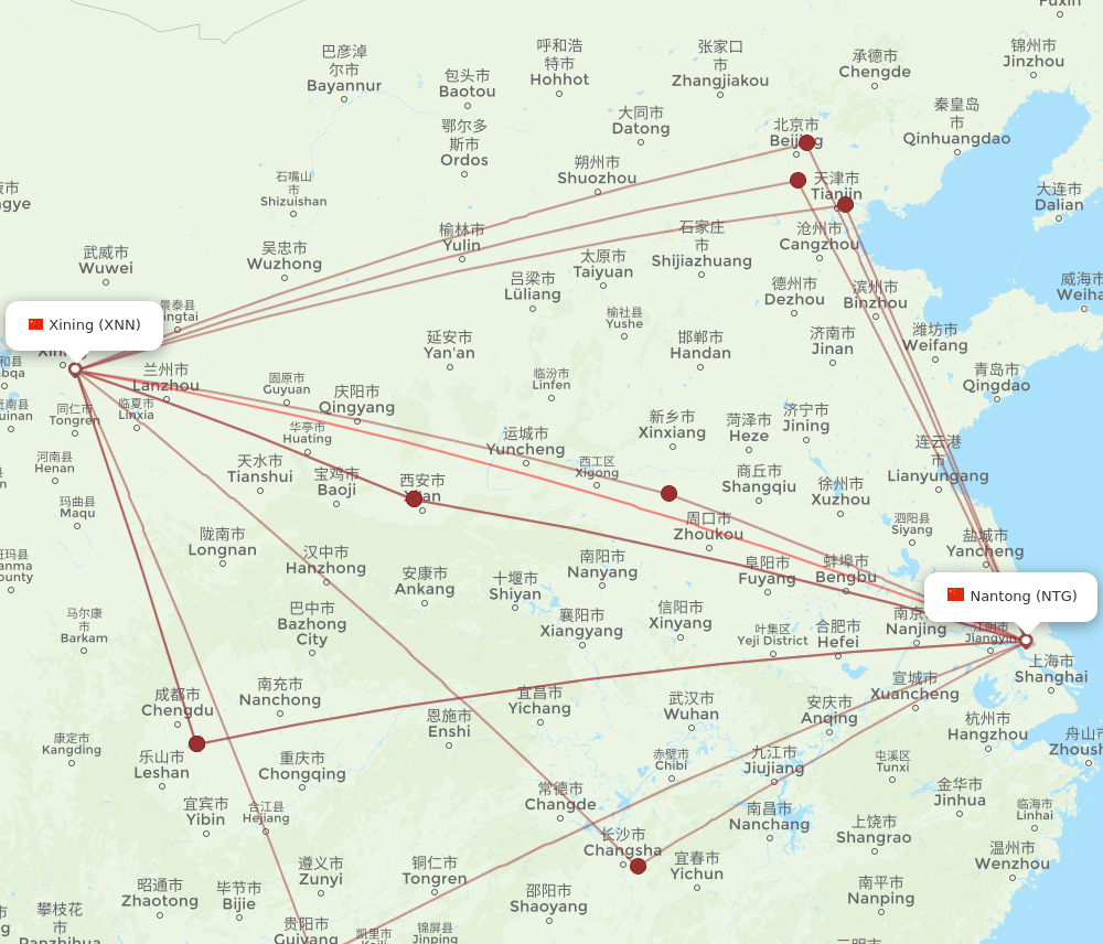 NTG-XNN flight routes