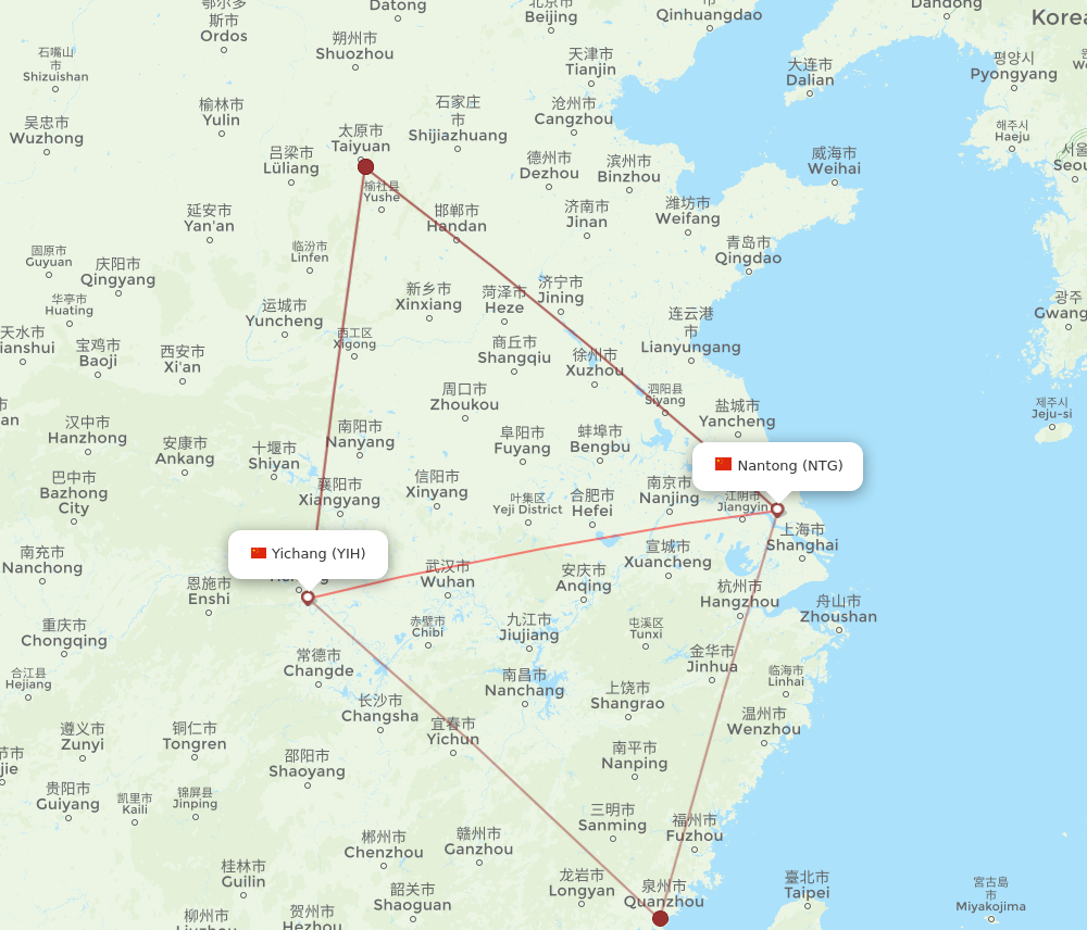 NTG to YIH flights and routes map