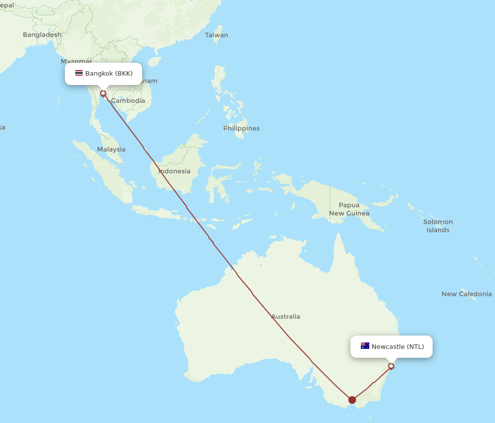 NTL-BKK flight routes