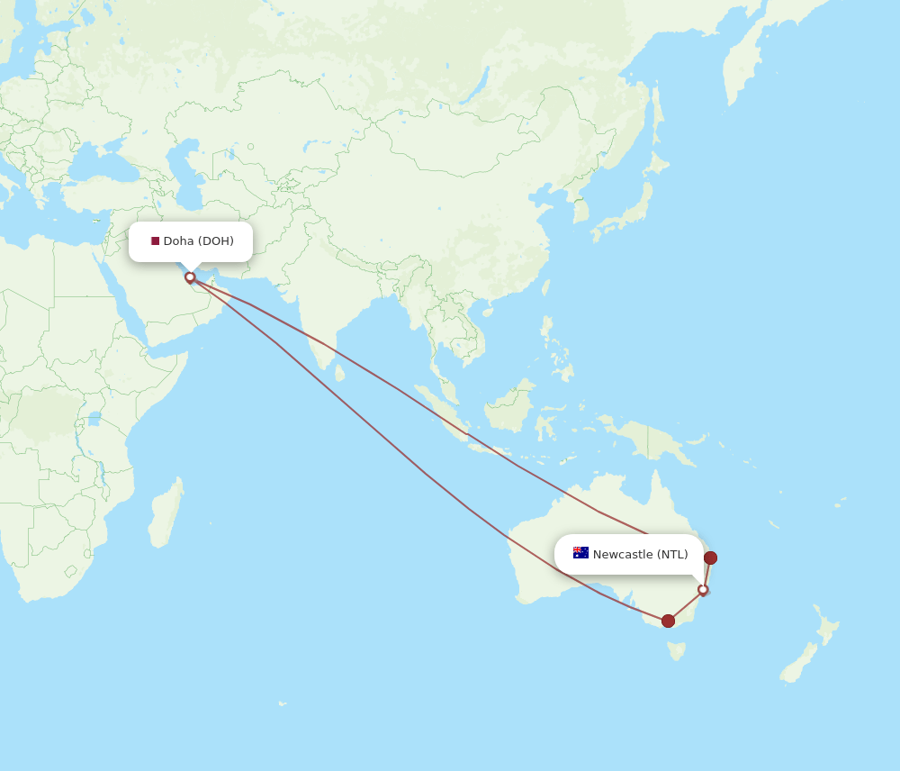 NTL-DOH flight routes