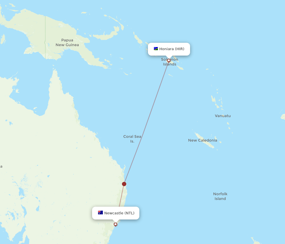 NTL to HIR flights and routes map