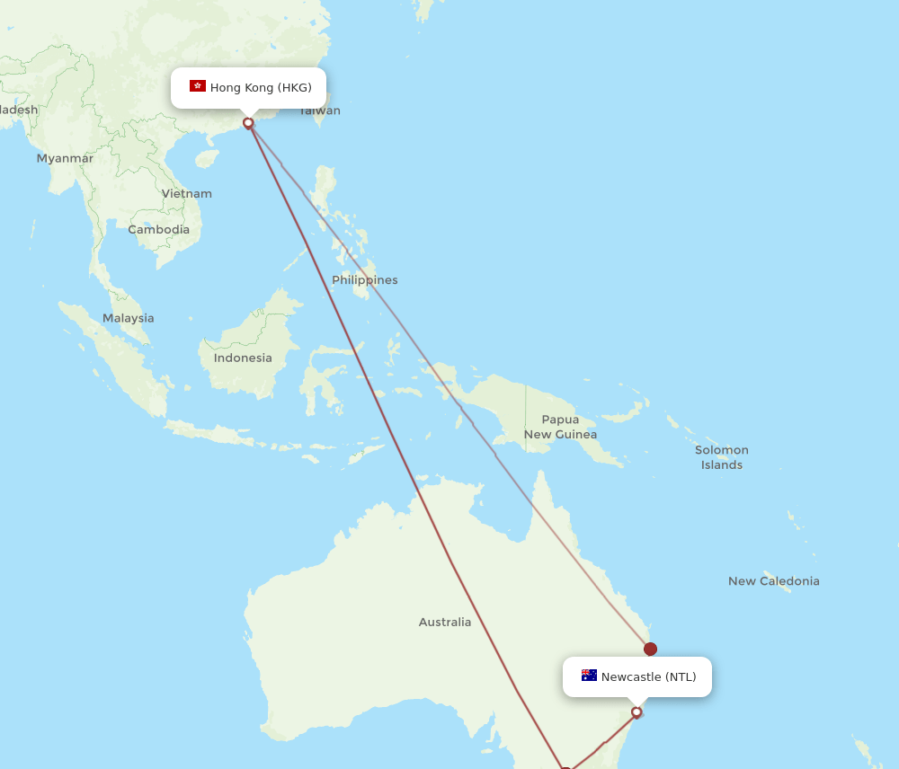 NTL-HKG flight routes