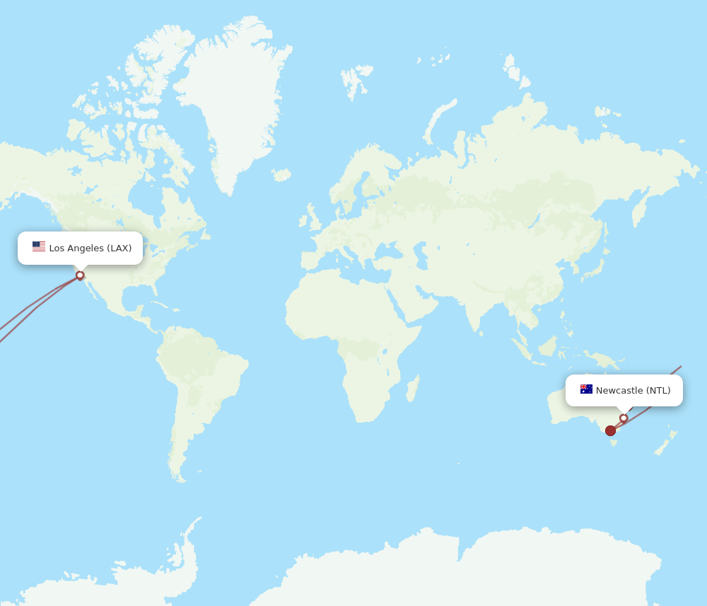 NTL to LAX flights and routes map