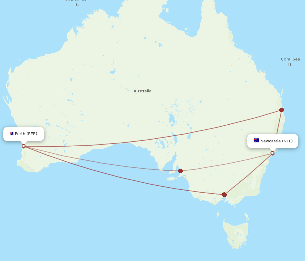 NTL-PER flight routes