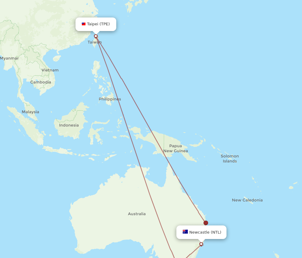 NTL-TPE flight routes