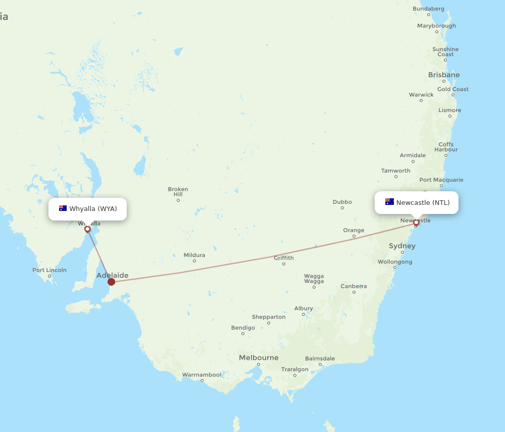 NTL-WYA flight routes
