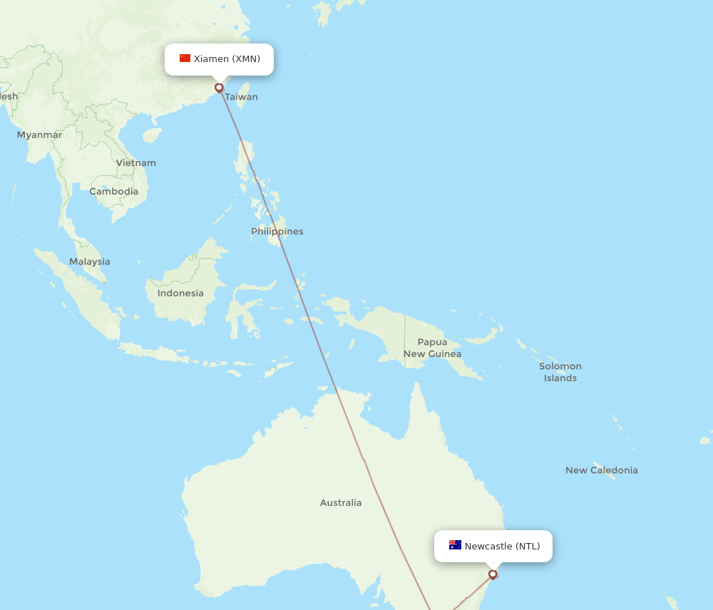 NTL-XMN flight routes