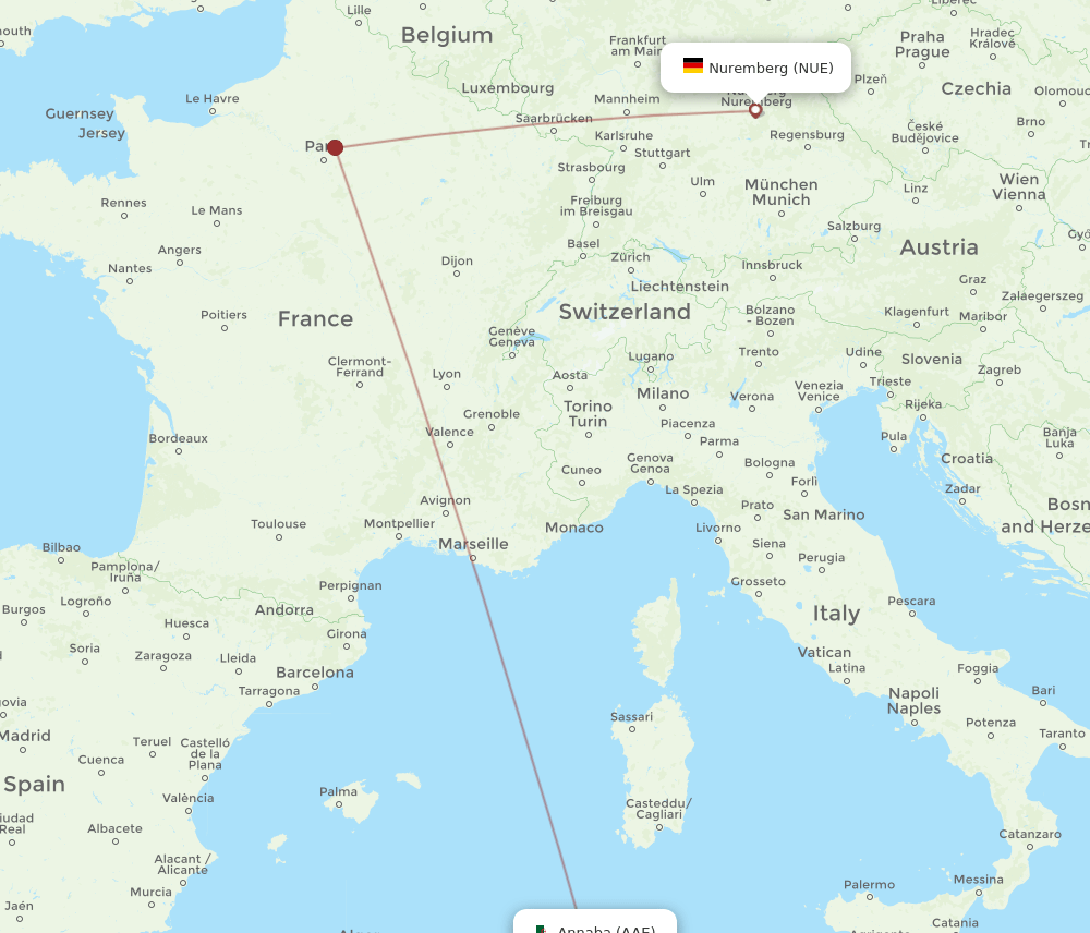 NUE-AAE flight routes
