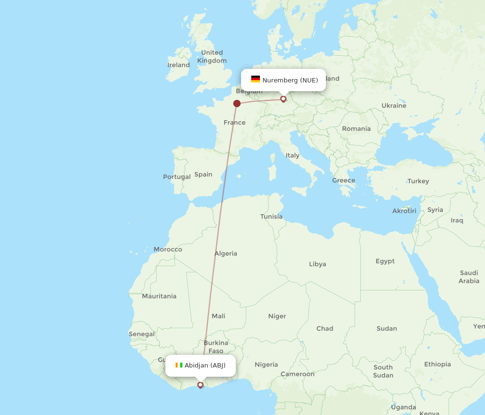NUE-ABJ flight routes