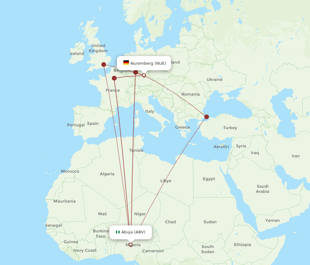NUE-ABV flight routes