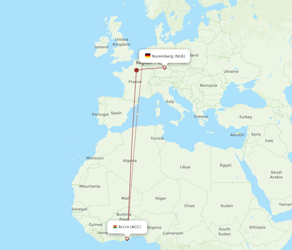 NUE-ACC flight routes
