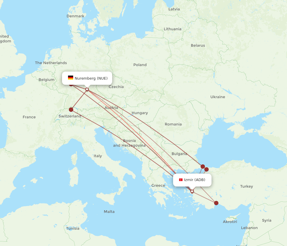 NUE to ADB flights and routes map