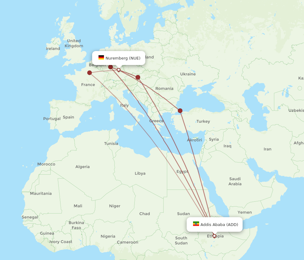 NUE-ADD flight routes